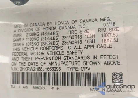 2018 Honda Cr-V Ex-L/Ex-L Navi z USA, uszkodzony, nr VIN 2HKRW2H88JH666295